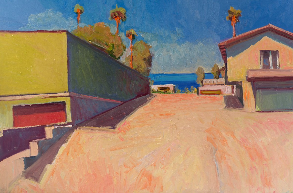 Expressive Landscape Oil Painting By Suren Nersisyan, 36 X 24", Driveway, California, Original Artwork