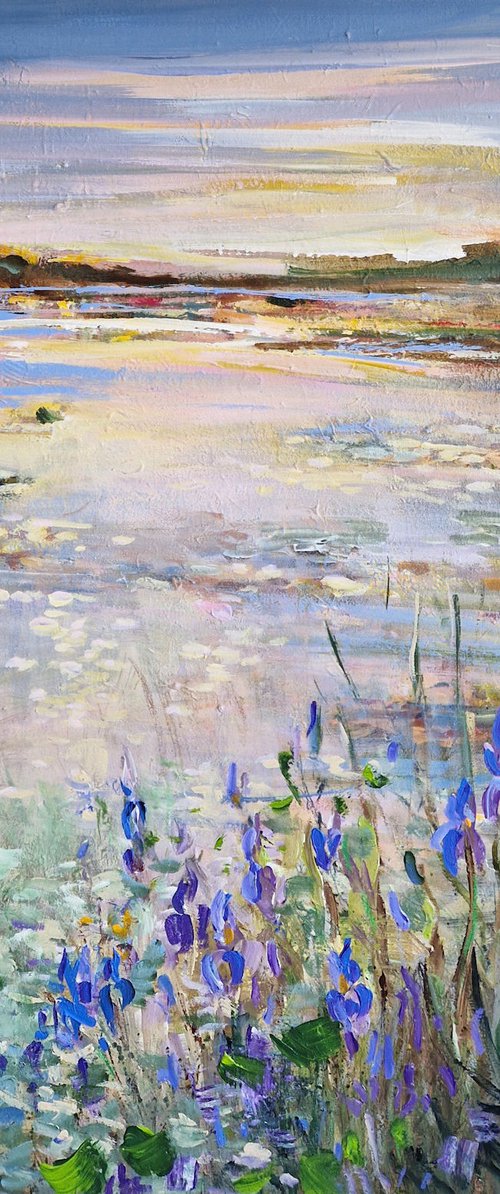 Blue irises at the pond II by Irina Laube