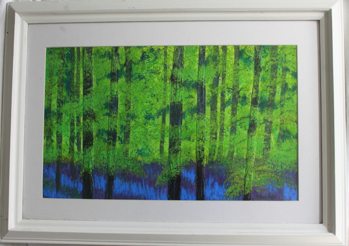 Impressionistic Landscape Painting By Phil Randles, 28 X 20", Bluebell Wood, Original Artwork