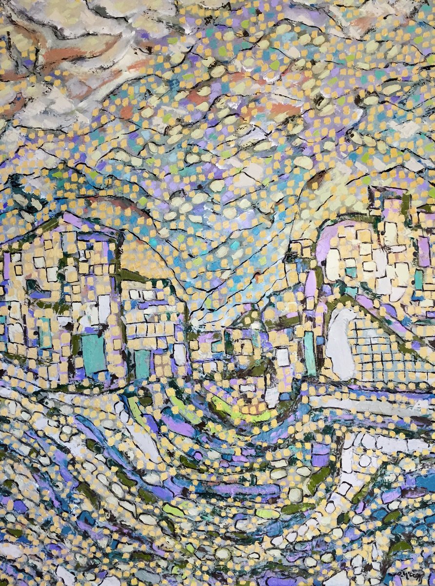 Impressionistic Cityscapes Oil Painting By Ann Parks Mccray, 30 X 40, Village Peace, Original Artwork