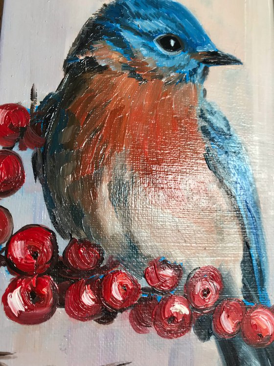 Bluebird painting mini art framed 14.5x20cm