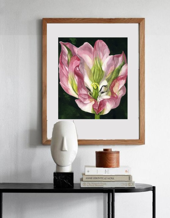 pink and green tulip watercolor floral