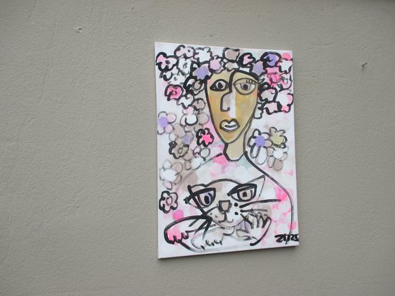 cat queen girl with cats portrait