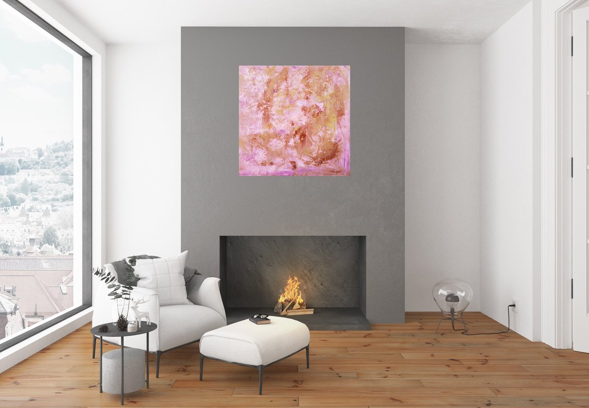 Lost love pink and golden abstract by Ivana Olbricht