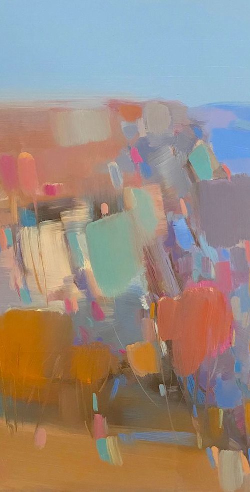 Mountain View, Abstract Landscape oil painting, Handmade artwork by Vahe Yeremyan