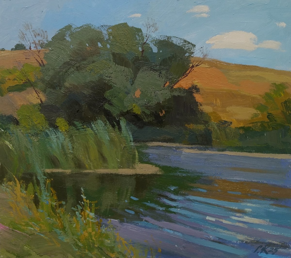 Impressionistic Landscape Acrylic Painting By Sergey Kachin, 20 X 18", Summer Etude, Original Artwork