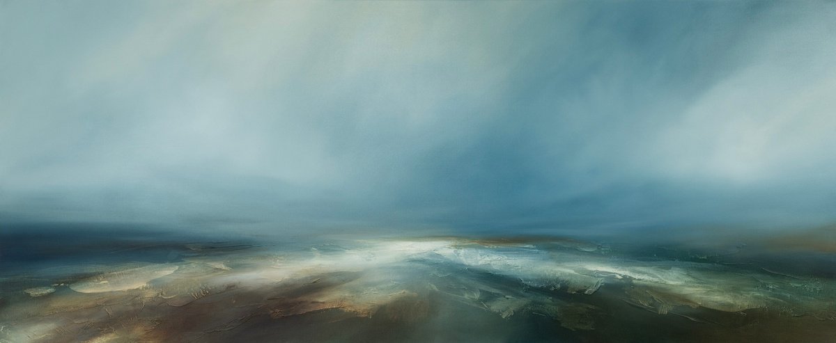 Abstract Landscape Oil Painting By Paul Bennett, 47 X 20", After The Rain, Original Artwork
