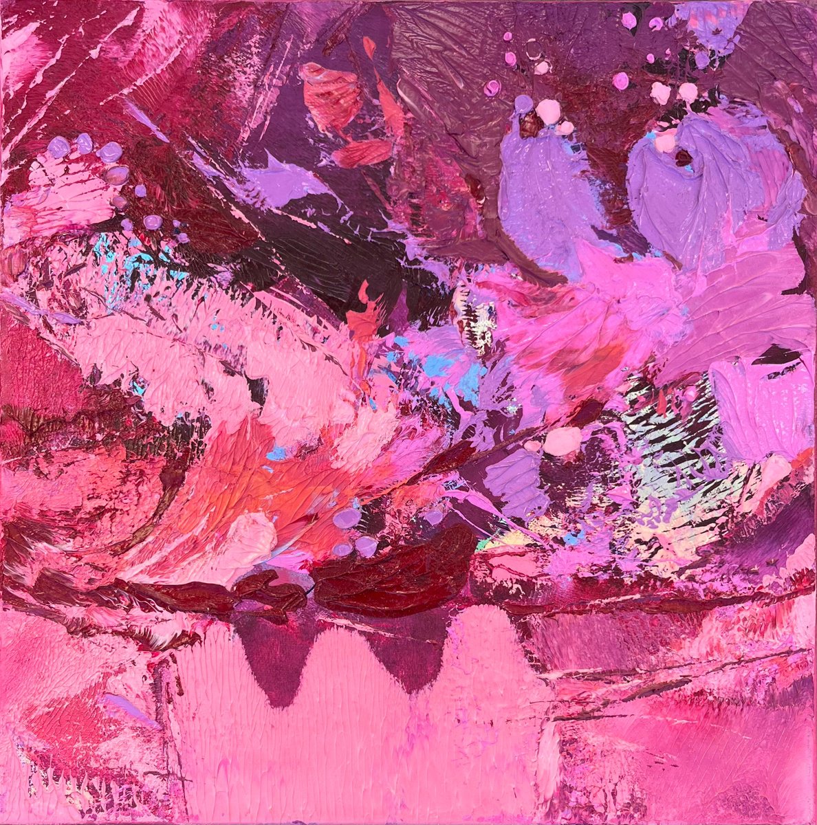 Abstract Landscape Oil Painting By Svitlana Andriichenko, 16 X 16", Pink Sea, Original Artwork