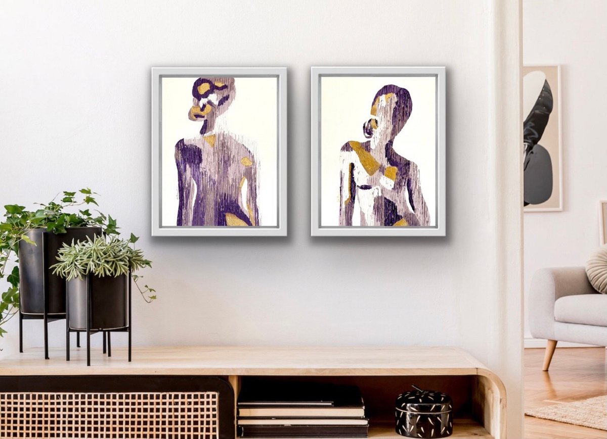 Immutable Essence - Composition 2 paintings - Purple - Framed - Ready to hang by Daniela Pasqualini