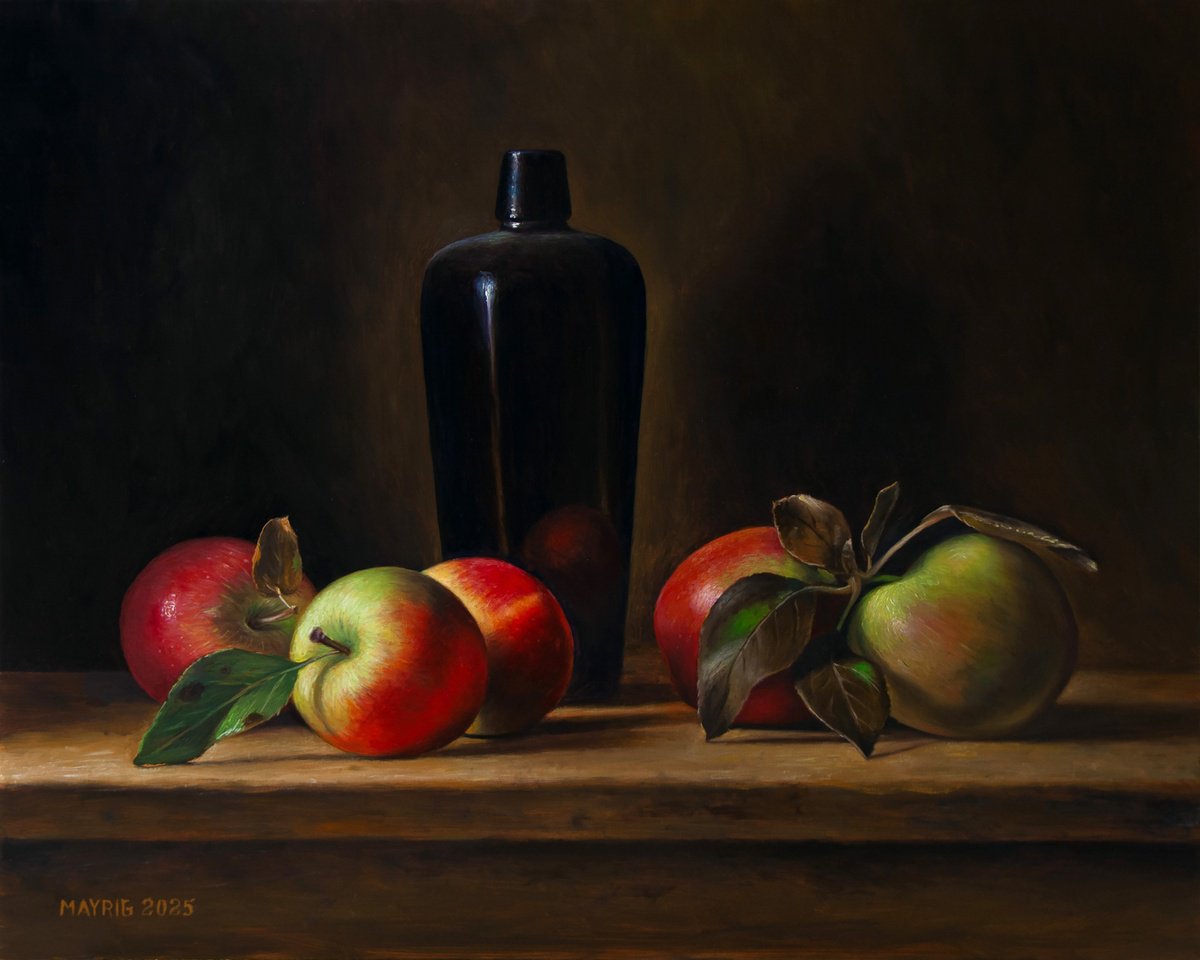 Photorealistic Still Life Oil Painting By Mayrig Simonjan, 20 X 16", Apple Gin, Original Artwork