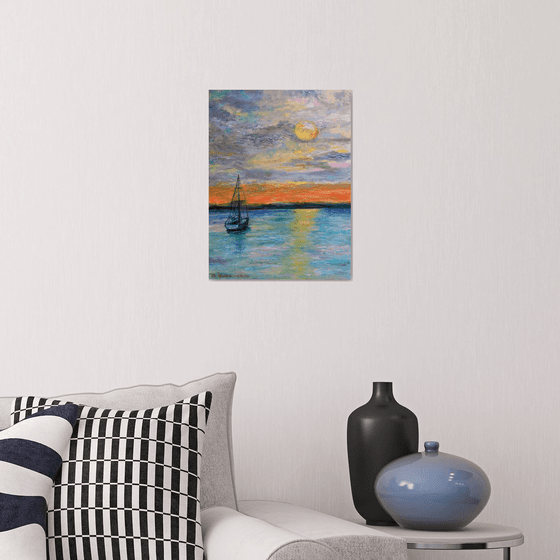 Peaceful Sea - Coastal Beach Nautical Art Blue Shore (40x30cm)