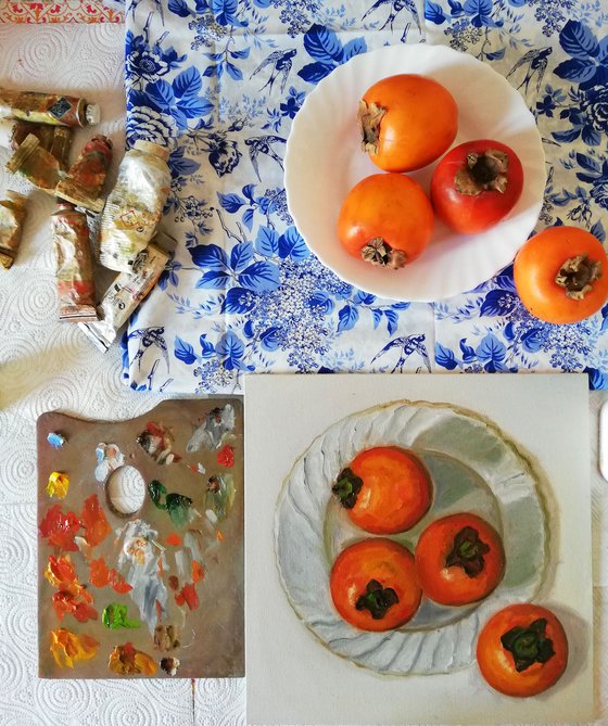 Plated Persimmons on Table