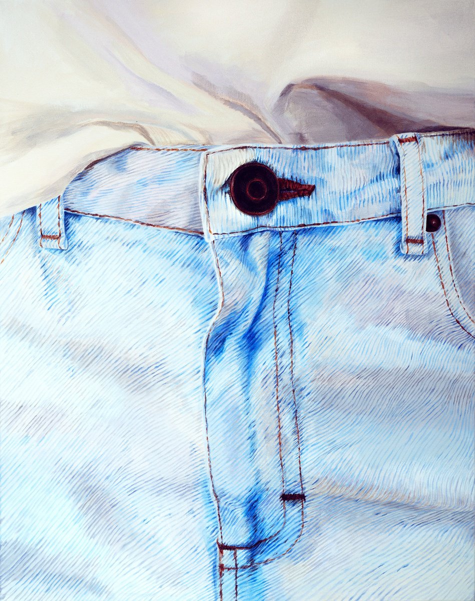 Photorealistic Portrait Acrylic Painting By Ara Youn, 24 X 30, The Girl In Jeans, Original Artwork