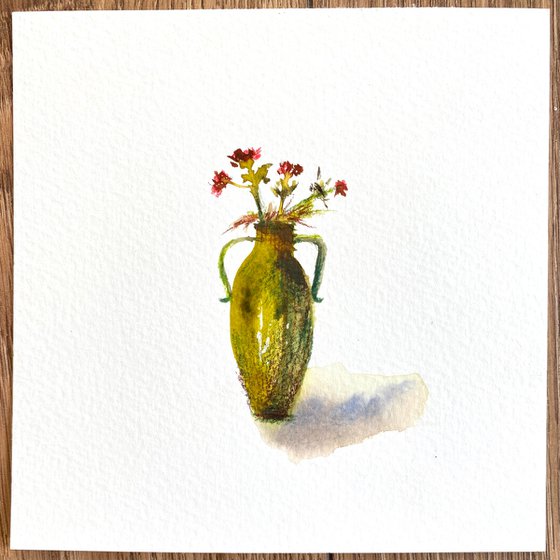 Plant in a jar. Set of four small watercolors