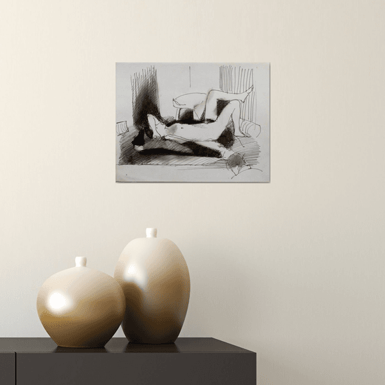 Nude lying on the Bed 3, 25x32 cm