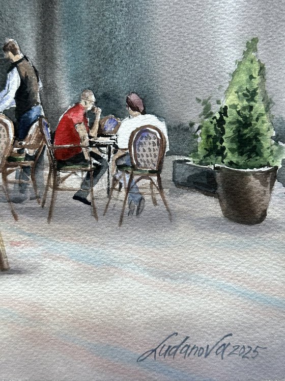 Under a pink chestnut tree