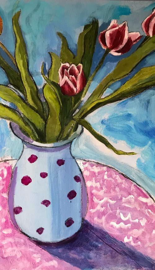 Orange and pink tulips by Christine Callum  McInally