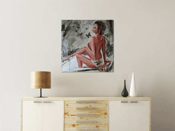 Silver Sky- woman Painting on MDF