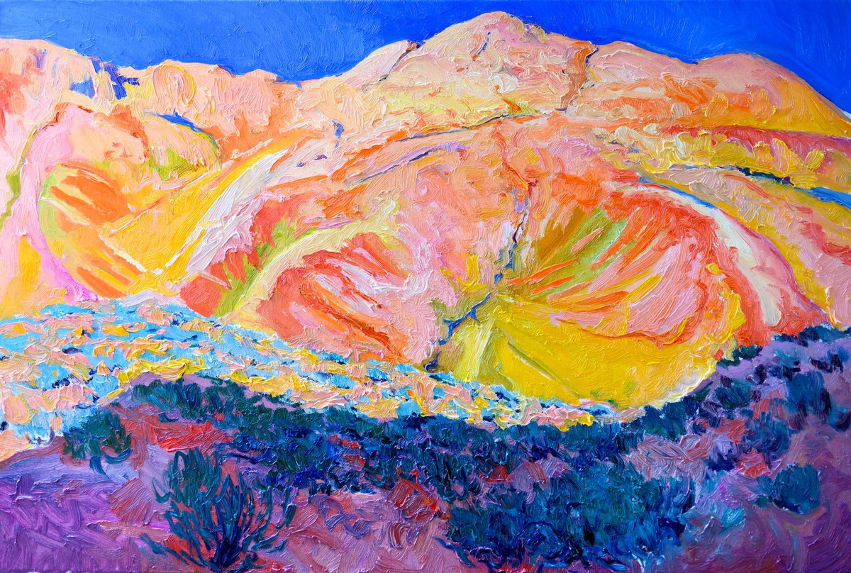 Expressive Landscape Oil Painting By Suren Nersisyan, 36 X 24", Landscape. High Deserts, Original Artwork