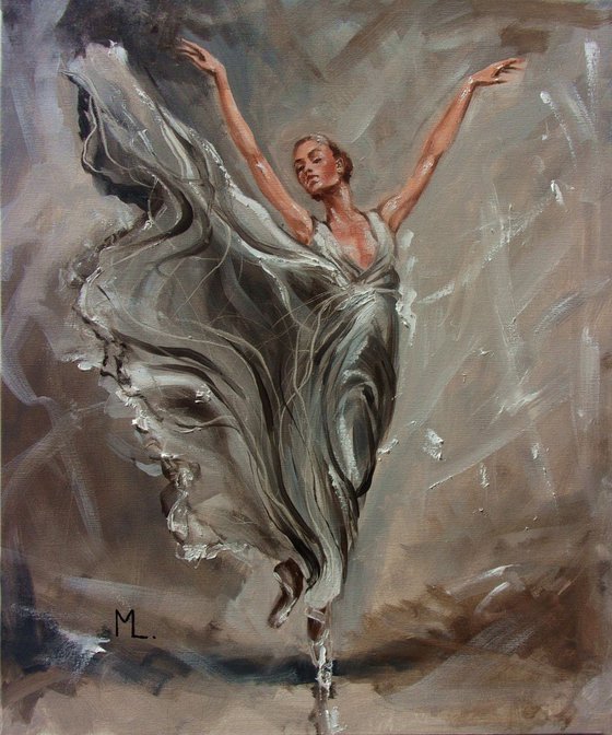 " LET'S FLY... "- ballerina liGHt  ORIGINAL OIL PAINTING, GIFT, PALETTE KNIFE