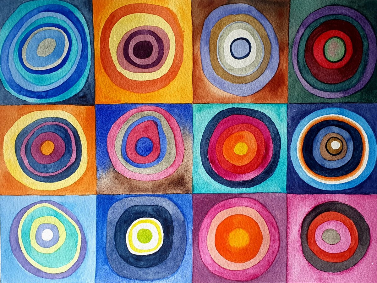 Abstract Watercolour By Sonata Art, 20 X 12", Sence Of Happiness Inspired By Kandinsky, Original Artwork