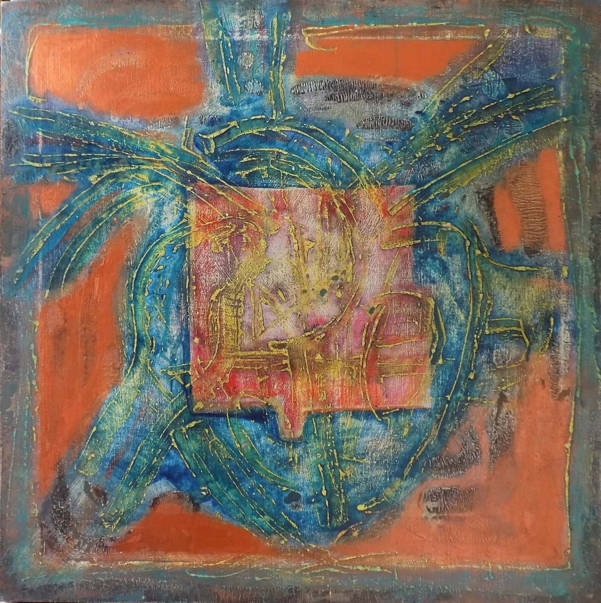 Abstract Acrylic Painting By Stanislav Bojankov, 24 X 24", Heart-Xix, Original Artwork