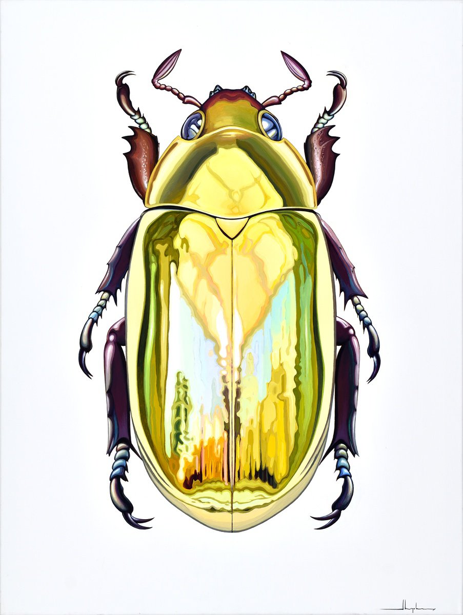 Photorealistic Animal Acrylic Painting By Alex Nizovsky, 30 X 40, Golden Beetle #1, Original Artwork