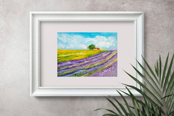 Lavender Painting Tuscany Original Art Barn Wall Art Field Artwork Oak Tree Painting Wildflower Landscape