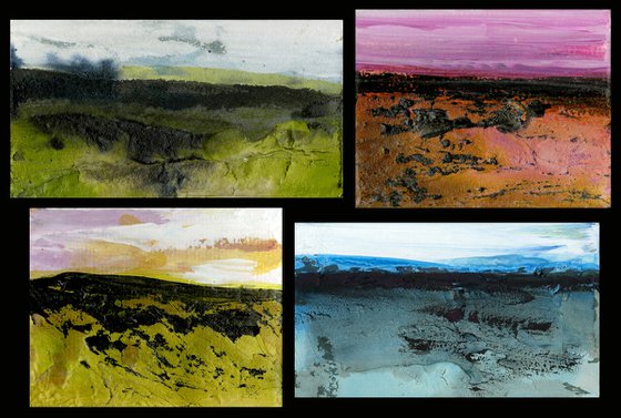 Dream Land Collection 4 - 4 Small Textural Landscape Paintings by Kathy Morton Stanion