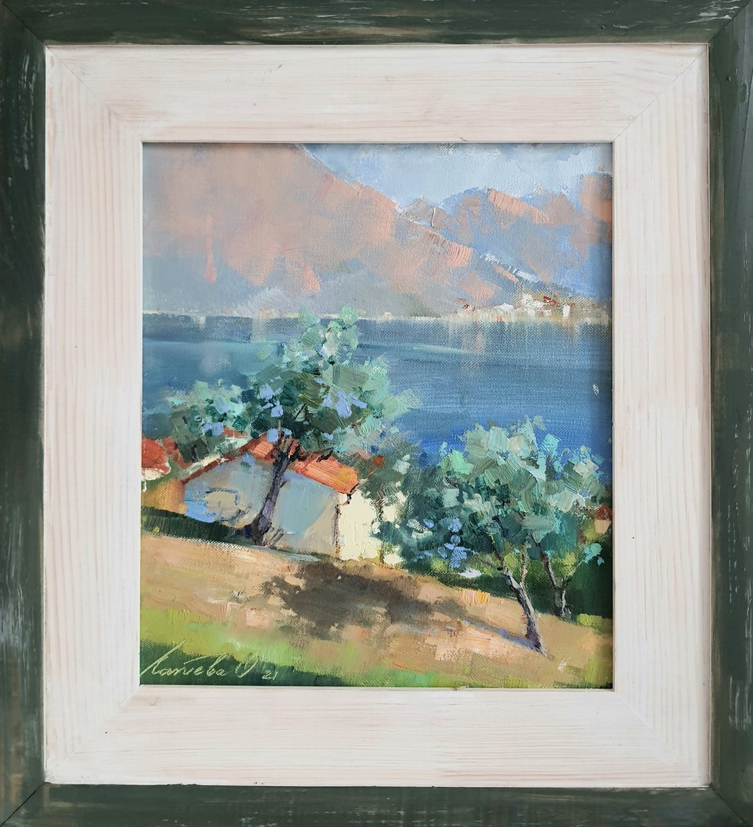 Impressionistic Landscape Oil Painting By Olha Laptieva, 16 X 18", Olive Garden, Original Artwork