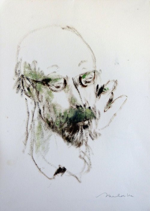 Portrait 18C32, oil on paper 41x29 cm by Frederic Belaubre