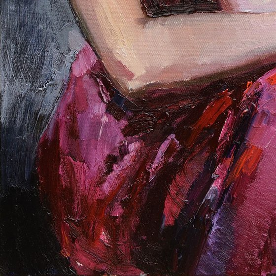 Lady in Red - Woman portrait painting