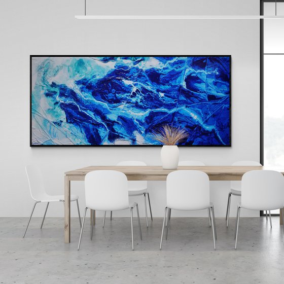 Fractured Sapphire 270cm x 120cm Blue Textured Abstract Art