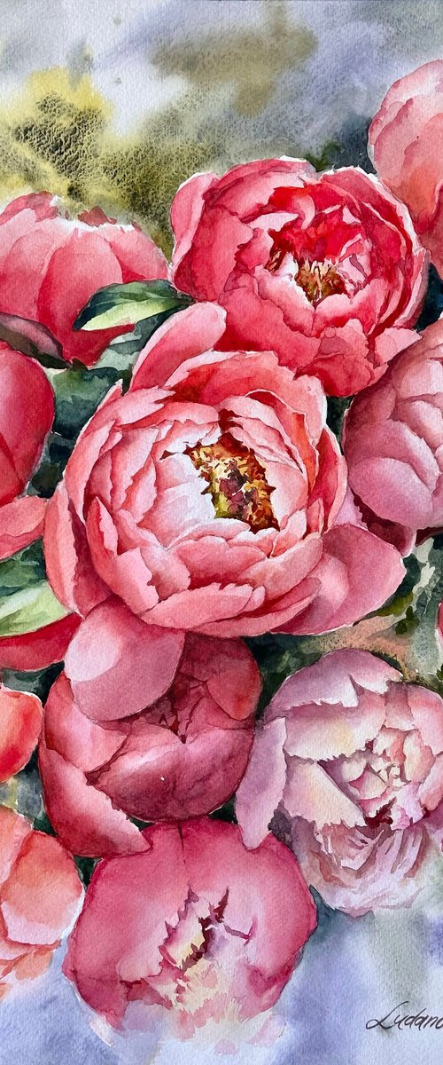 Pink peonies by Yuliia Ludanova