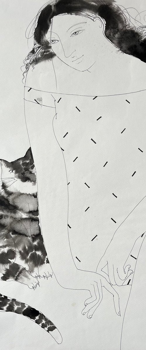 Girl with a cat by Liudmyla Korzh-Radko