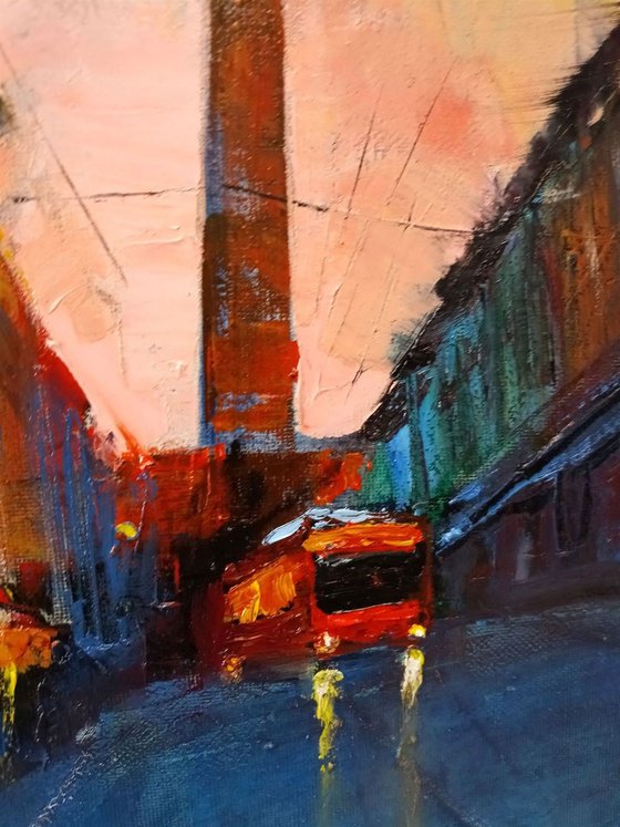 Bologna Italy Cityscape Original Oil Painting on Canvas, Impressionist City in Italy, Bologna Night Street Scenery, Bologna Downtown, Italian Landscape Wall Art
