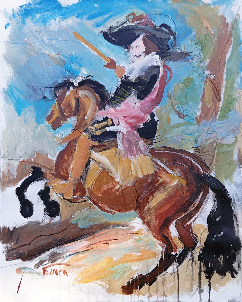 Expressive Portrait Acrylic Painting By Catalin Ilinca, 32 X 40, Conde Duque De Olivares, Original Artwork