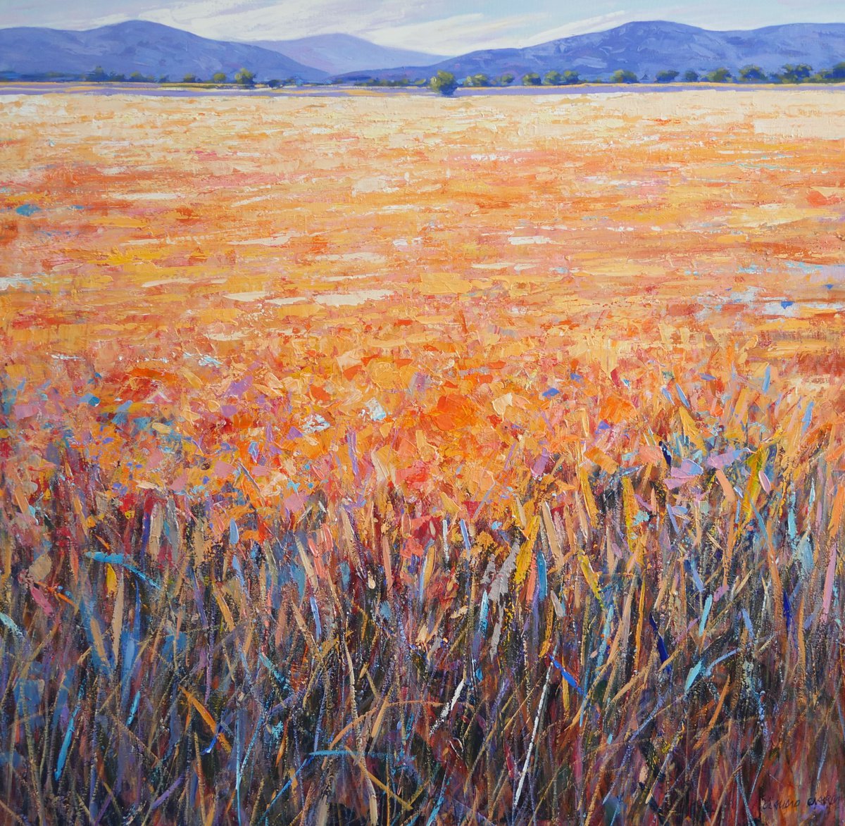 Impressionistic Landscape Acrylic Painting By Claudio Ciardi, 35 X 35, Landscape, Original Artwork