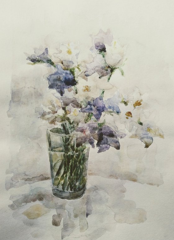 Bouquet of bluebells. Original watercolour painting.