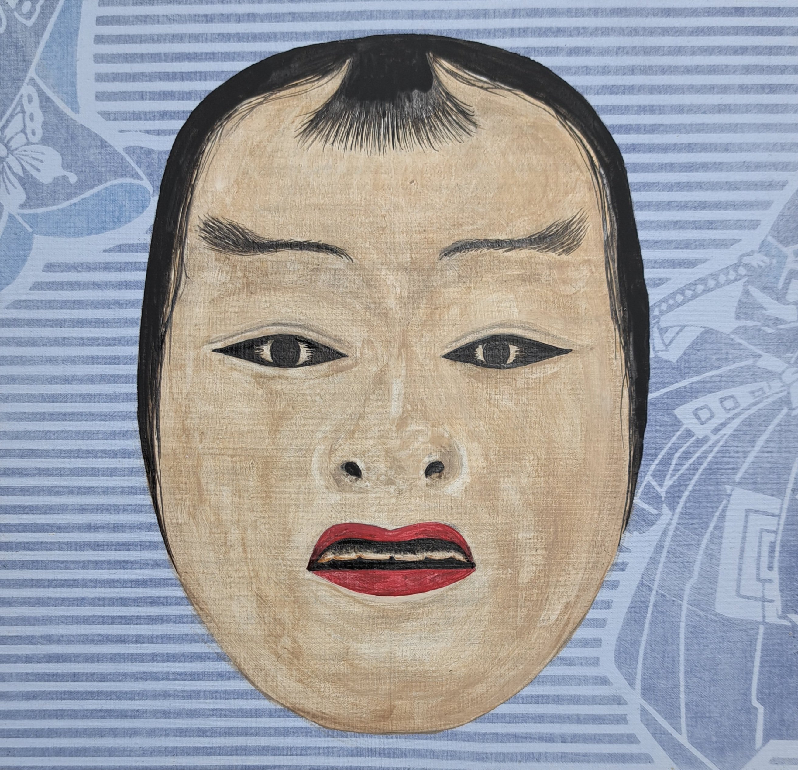 Portrait Acrylic Painting By Andromachi Giannopoulou, 13 X 13, Theatre Mask, Original Artwork