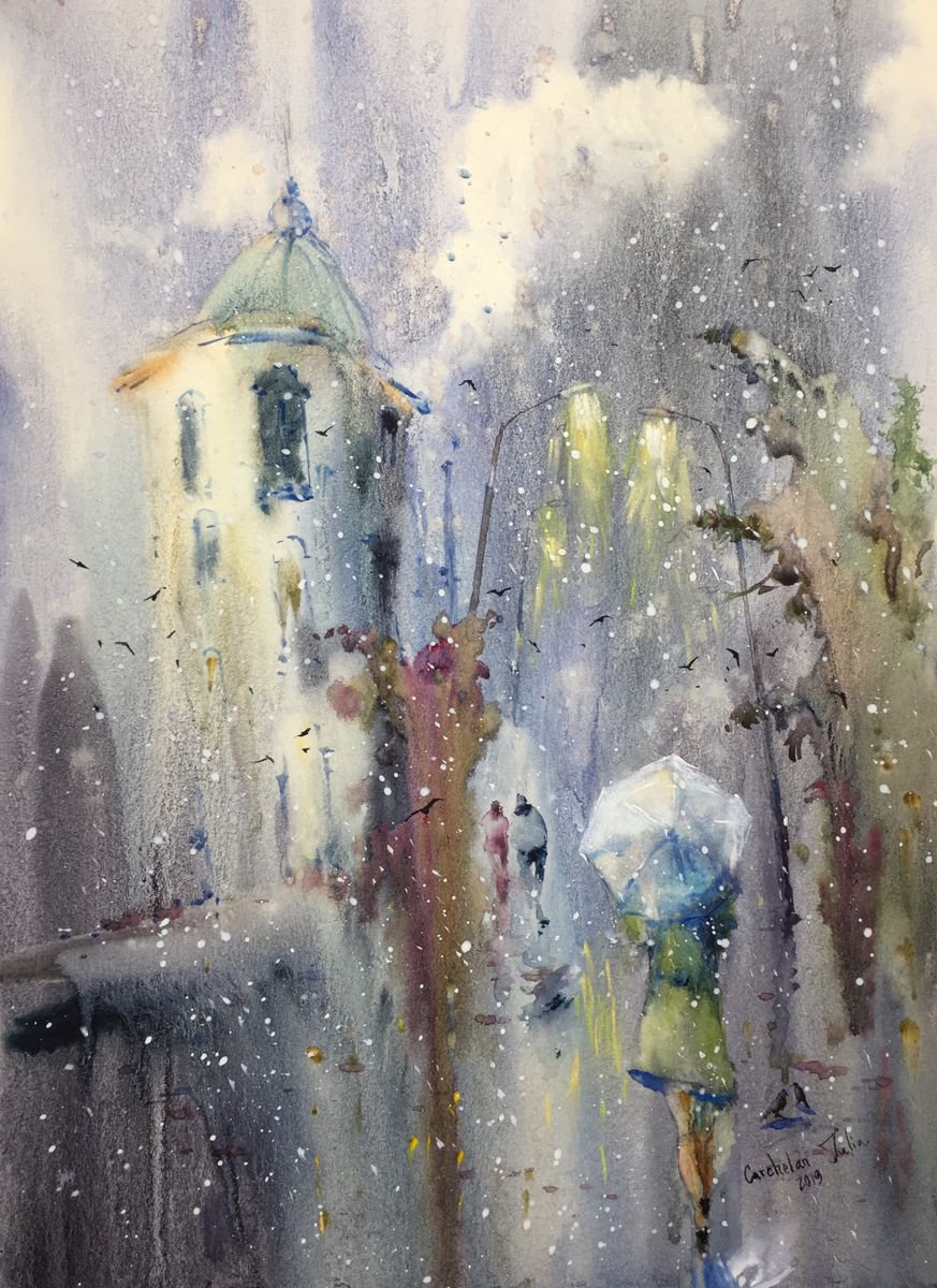 Watercolor Blue rain-? by Iulia Carchelan