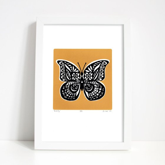 Butterfly in Saffron Yellow - Framed - FREE UK Delivery