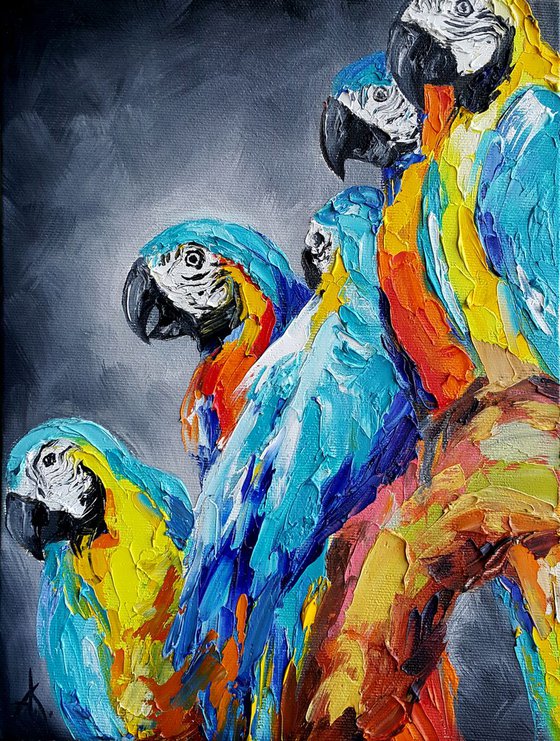 Some rest - Bird, parrots, painting on canvas, gift, parrots art, art bird, animals oil painting,  palette knife