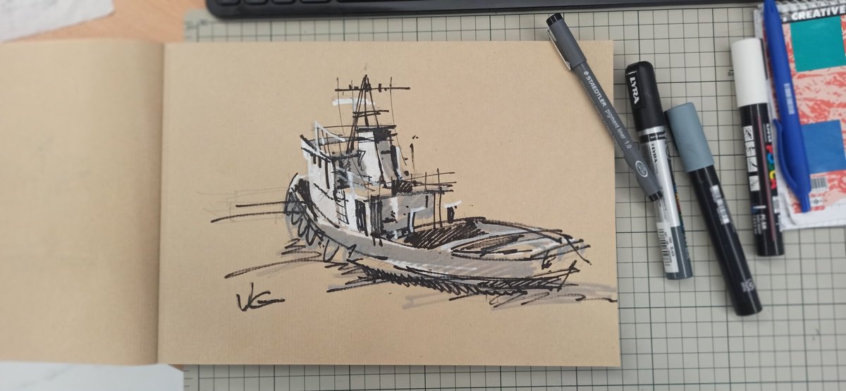 Graphic Drawing , Originals Sketch Tugboat By Volodymyr Glukhomanyuk, 11 X 8, Artwork For Sale On Artfinder