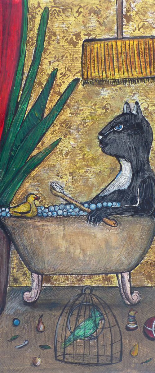 Cat in the bathroom by Elizabeth Vlasova