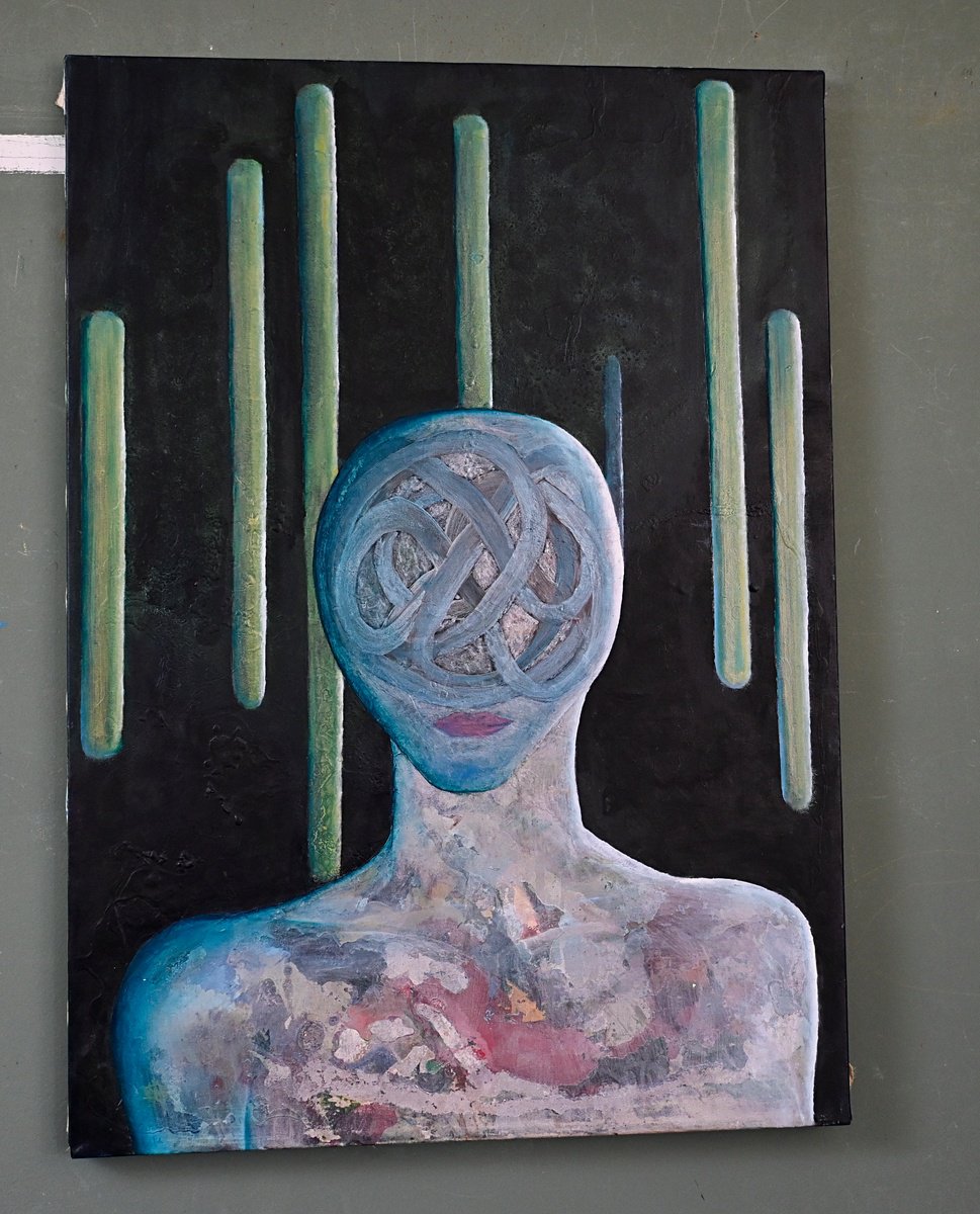 Surrealistic Landscape Painting By Giuseppe Pastore, 20 X 28, Alien, Original Artwork