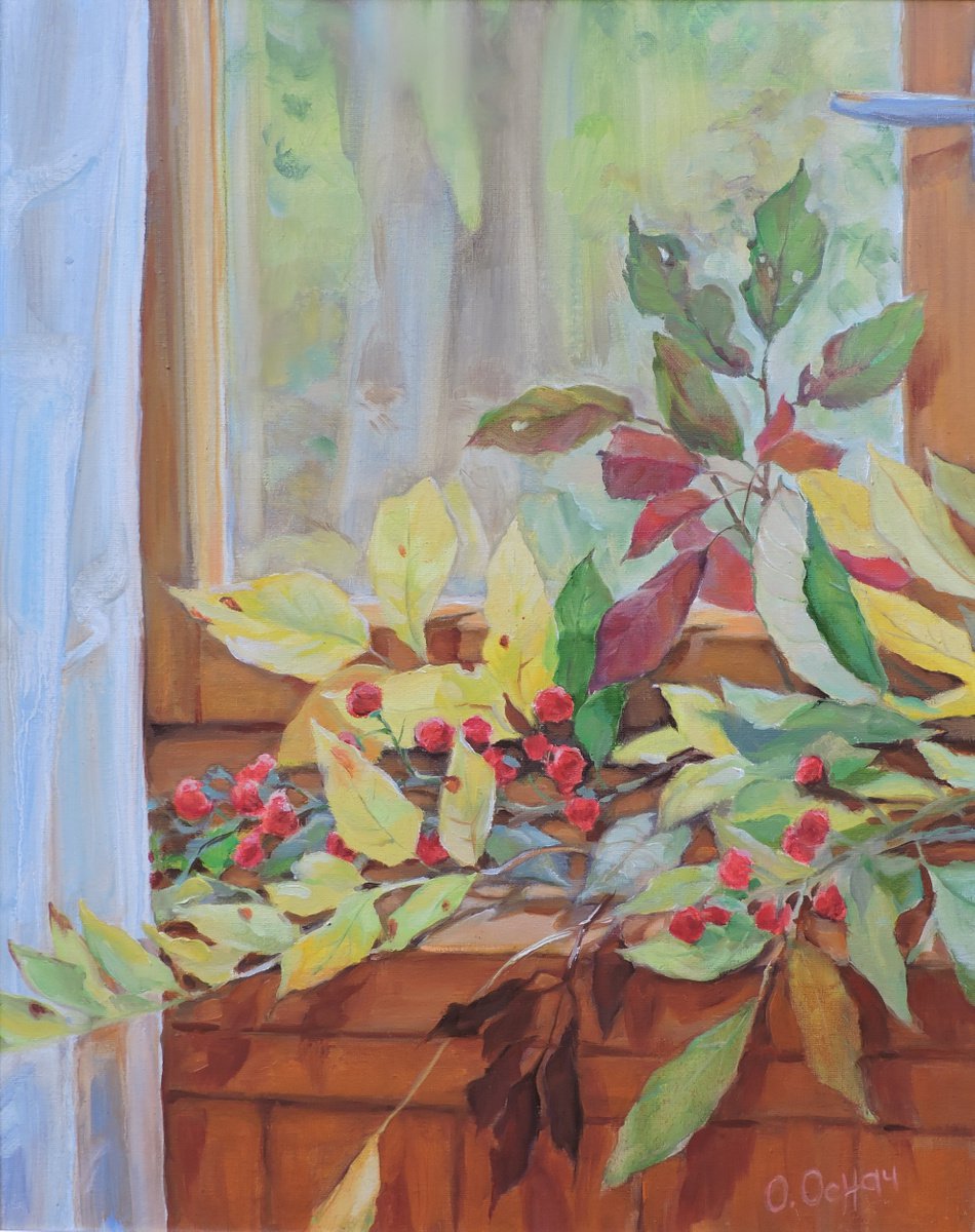 Impressionistic Still Life Oil Painting By Procach Olesia, 16 X 20", Color In The Window, Original Artwork