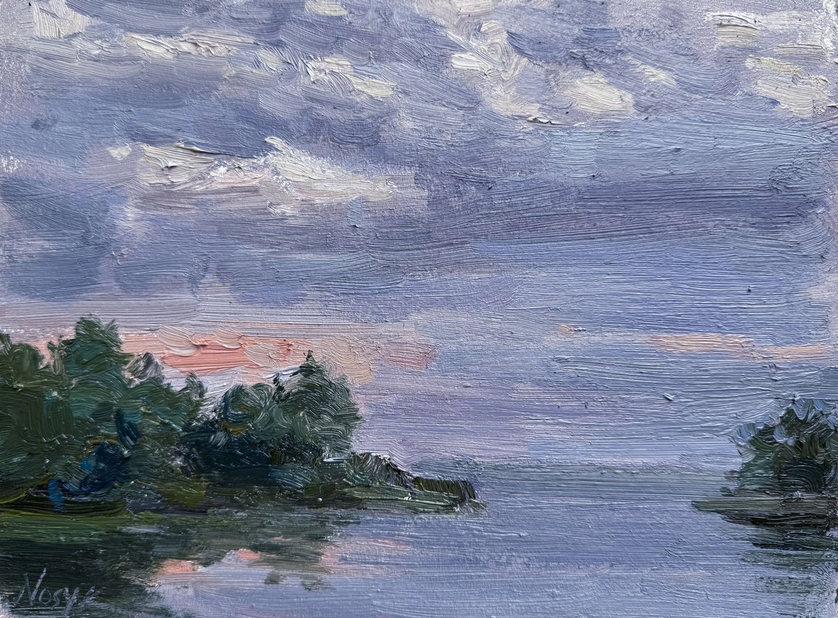 Impressionistic Landscape Oil Painting By Nataliia Nosyk, 9 X 7", Twilight Reflections, Original Artwork