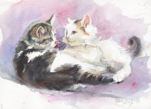"Love at first sight" (two kittens playing) by Irina Bibik-Chkolian