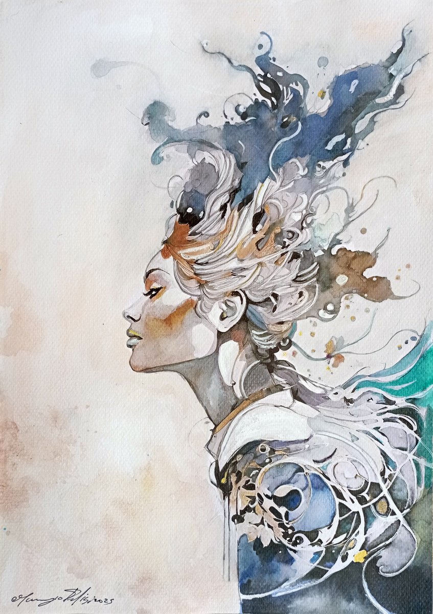 Impressionistic Portrait Ink Drawing By Maurizio Puglisi, 8 X 11", Nike, Original Artwork